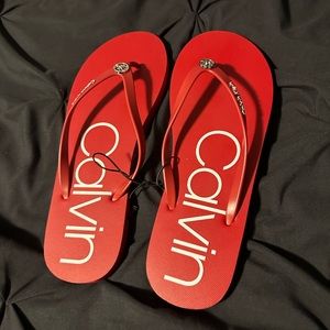 Red Calvin Klein Flip Flops